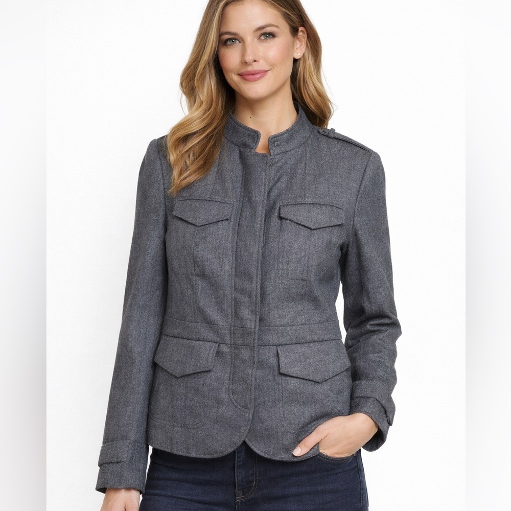 Banana Republic‎ Gray Wool Blend Utility Jacket Blazer 10P